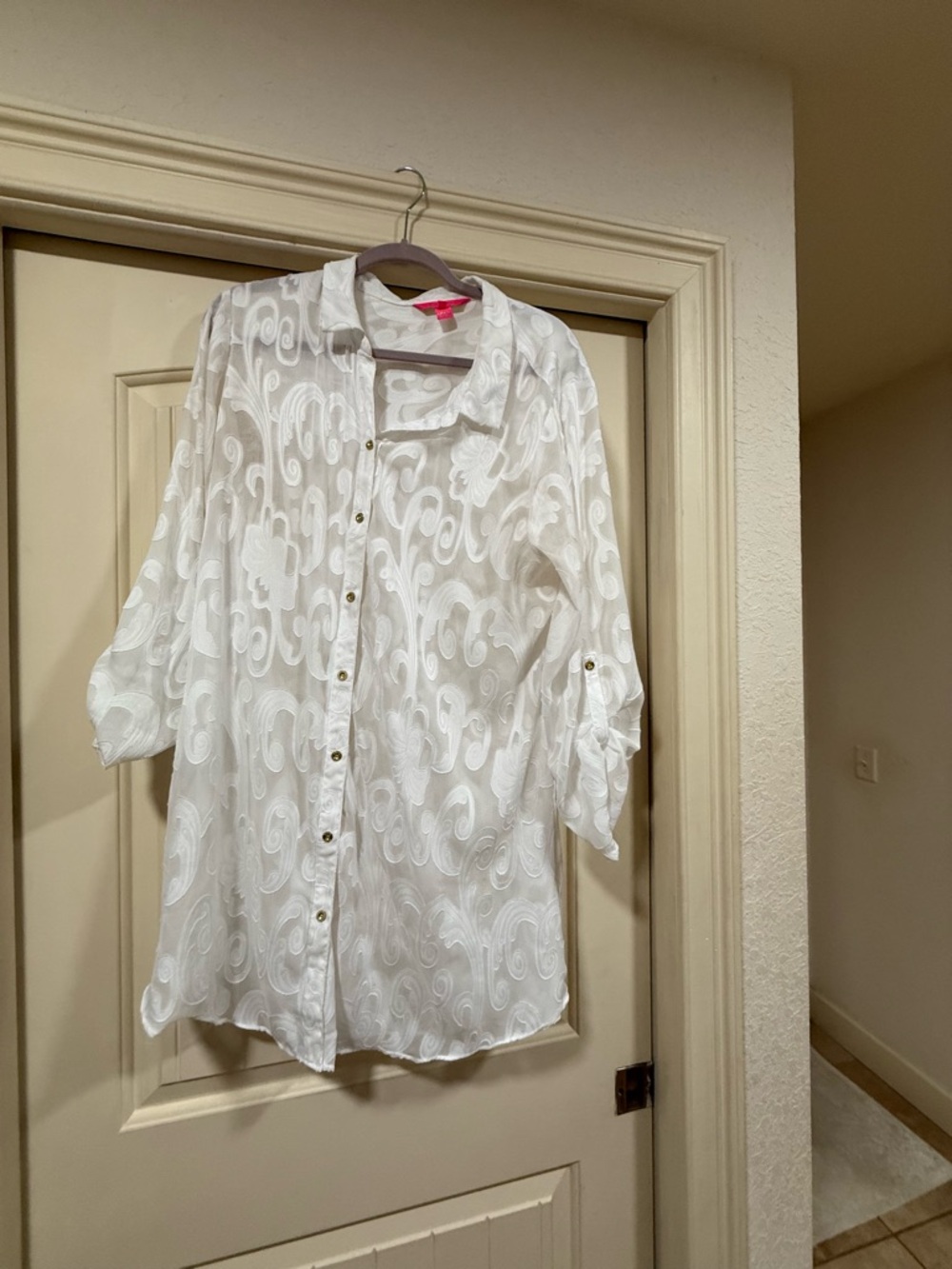 Lilly Pulitzer White Sheer Swirl Embroidered Swim Coverup